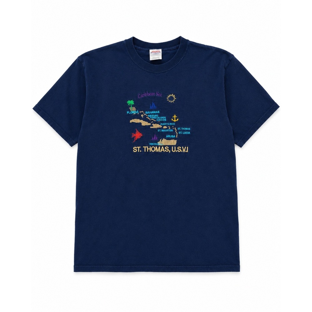 Hanes Heavyweight St Thomas USVI Caribbean Sea Navy Blue Graphic T-Shirt XL - Picture 1 of 9